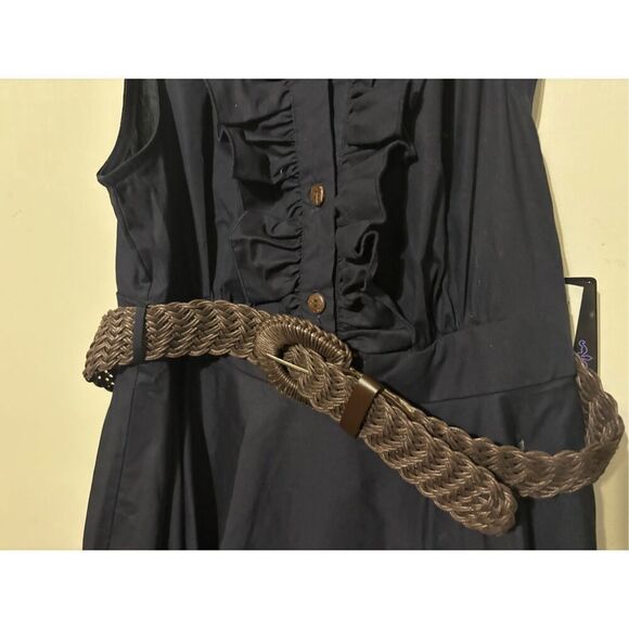 Brand New Appropriate Behavior Women's Size 7/8 Navy Blue Belted Mini Dress - Picture 2 of 6